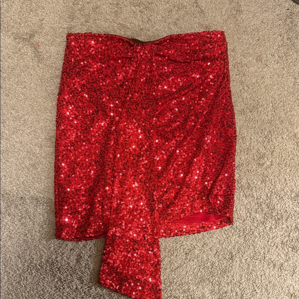 Windsor Asymmetrical Red Sequin Skirt